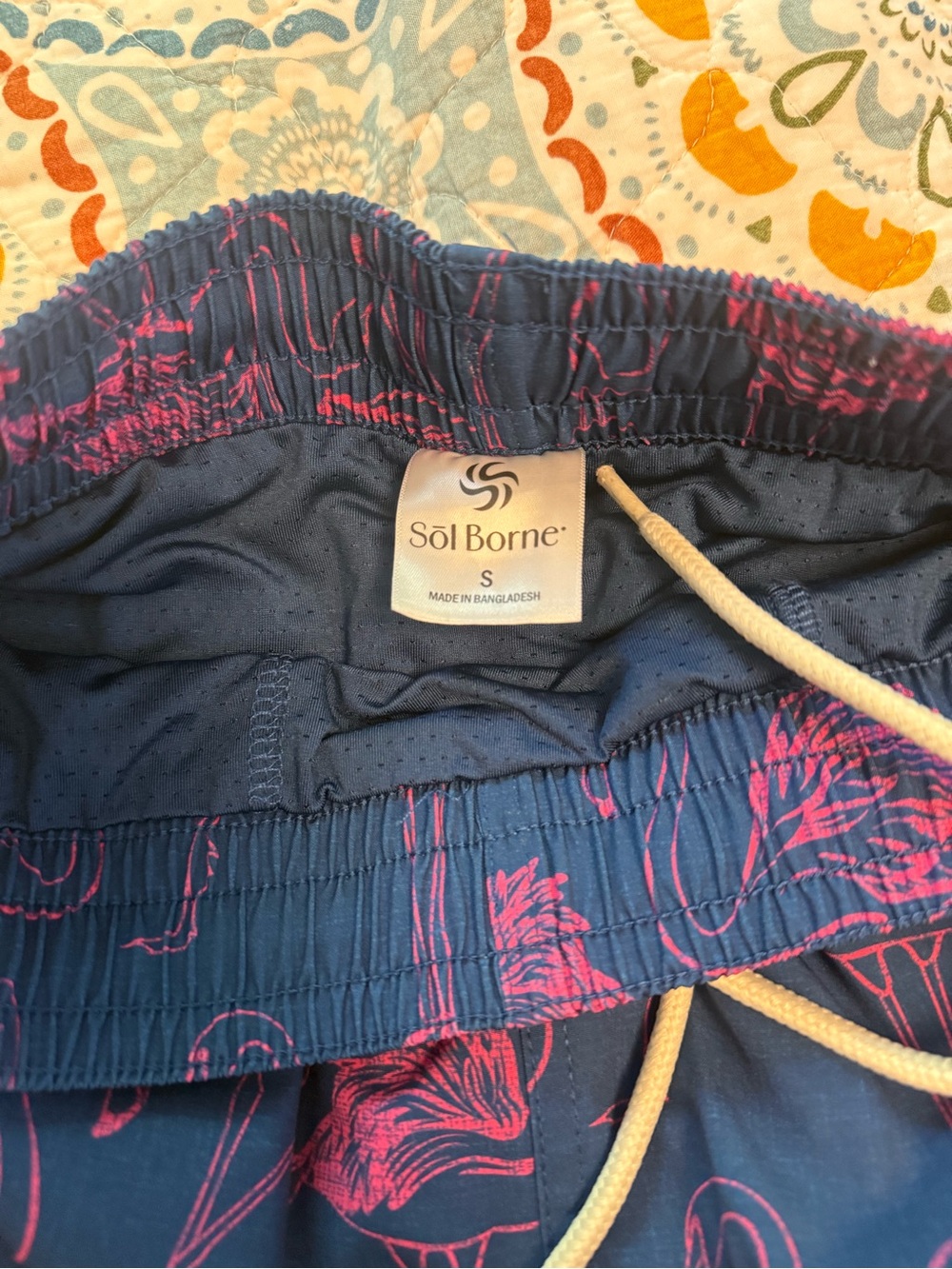 Navy Blue swimming suit Shorts with Pink Flamingo Print- size small - Picture 3 of 3